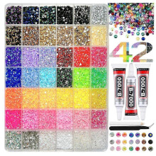 42000Pcs 42 Colors Resin Jelly Rhinestones 3mm Multicolor Resin Flatback Gems Bedazzler Kit with B7000 Jewelry Glue