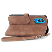 (Brown) Compatible With OnePlus Nord CE 4 Lite Zip Pouch Magnetic Card Holder with Wrist Strap Wallet Pouch for OnePlus Nord CE 4 Lite