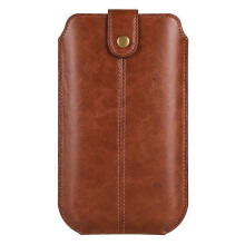 (LightBrown) Crazy Horse Texture PU Leather Phone Belt Pouch for Cell Phones Universal Waist Phone Holster Bag with Card Layer