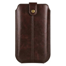 (Espresso) Crazy Horse Texture PU Leather Phone Belt Pouch for Cell Phones Universal Waist Phone Holster Bag with Card Layer