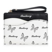 (Black) Stylish compact student wallet with zipper coin purse Ideal Present Choice for School Travel
