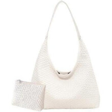 (B01-white) Faux Leather Tote Bag for Women - Woven Leather Handbag, Large Hobo Shoulder Bag, Work Tote with Pouch Purse