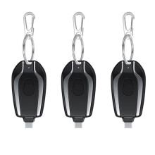 3X 1200MAh Portable Power Bank Keychain Powerbank Mobile Phone Spare External Battery for Smartphone,Type-C Black
