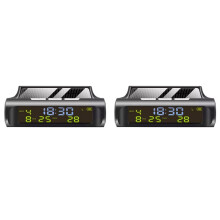 2X Solar Autouhr Automatische Solaruhr mit Woche Monatskalender Zeit Temperaturanzeige Auto Vollautomatische Uhr
