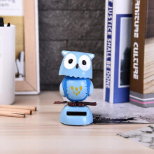 (Blue Owl) Solar Cartoon Figure Ornament for Car Dashboard Dynamic Dancing Animal Tabletop Decoration for Home Desktop Office