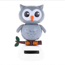 (Grey Owl) Solar Cartoon Figure Ornament for Car Dashboard Dynamic Dancing Animal Tabletop Decoration for Home Desktop Office