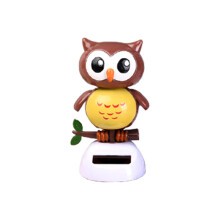 (Brown Owl) Solar Cartoon Figure Ornament for Car Dashboard Dynamic Dancing Animal Tabletop Decoration for Home Desktop Office