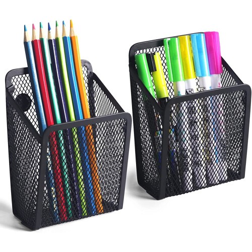 Magnetic Pencil Holder Mesh Basket 2PCS Black