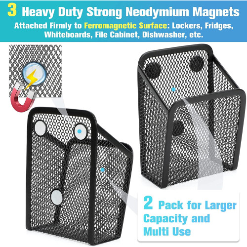 Magnetic Pencil Holder Mesh Basket 2PCS Black 1