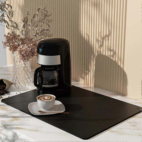 (30*20, Black) PU Leather Countertop Draining Mat Soft Material Can be Folded at Will for Balcony 2