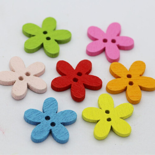 Wooden Flower Buttons 2-Hole 100 Pieces 2