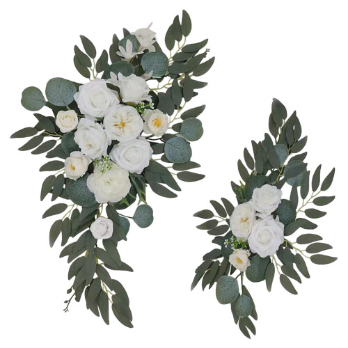 Artificial Floral Swag White Roses 2 Pieces 1