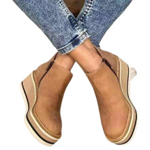 (35, Brown) Women's Ankle Boots Solid Color Round Toe Footwear Wedges Casual Shoes Fashionable
