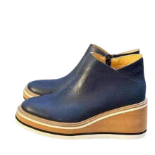 (37, Dark Blue) Women's Ankle Boots Solid Color Round Toe Footwear Wedges Casual Shoes Fashionable