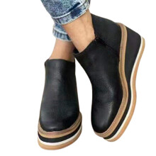 (40, Black) Women's Ankle Boots Solid Color Round Toe Footwear Wedges Casual Shoes Fashionable