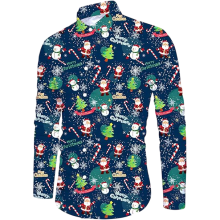 Camisa de Hombre Manga Larga Navideña Casual Estampada Granate con Diseño XXL — ropa fiesta hombre