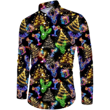 Camisa de Navidad para Hombre Elegante Con Estampado Neón Divertido Negra XL — ropa fiesta hombre, camisa slim fit