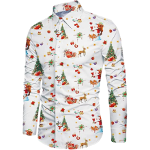 Camisa de Hombre de Manga Larga Navideña Estampada Slim Fit Blanca XXL — ropa fiesta hombre, camisa estampada divertida
