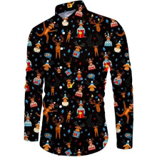 Camisa de Navidad para Hombre Elegante Con Estampado Estilo Slim Fit Graciosa Negra M — ropa festiva hombre