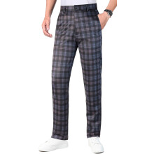 Men's Tartan Check Trousers with Lightweight Retro Feel Comfortable Stretch Black 32 — men's plaid pants