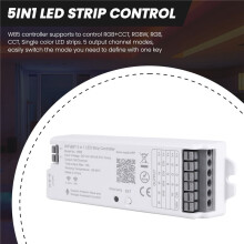 Controlador de Tira de LED WB5 RF WiFi RGB CCT RGBW 5 en 1 Controlador de Luces de DC12-24V Regulable para AplicacióN Life