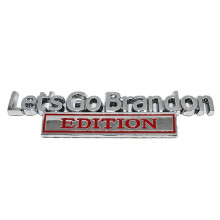 (Silver Red) Lets Go Brandon Edition Car Decals 3D Letters Emblem Metal Car Sticker