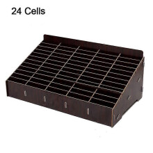 (24 cells, Walnut) Wooden Pencil Holder Simple Pencil Box Multi Pen Organizer Storage for Desk School Office Classroom