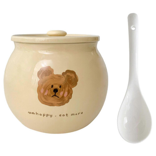(Emo Bear) Ceramic Storage Jar Food Grade Storage Jar for Kitchen