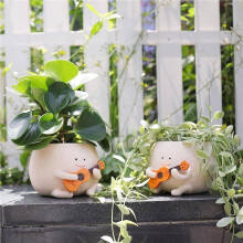 3X Smily Face Planter Pot with Drainage Hole Cute Resin for String of Plant Unique Guitar Succulent Pots for Indoor