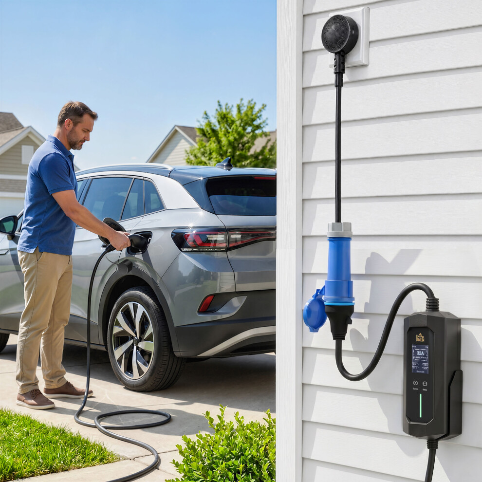 Homcom Ev Charger 7Kw Type 2 To Cee 32A Plug With Uk Adapter, 10 M, 6-32A 5063603287372