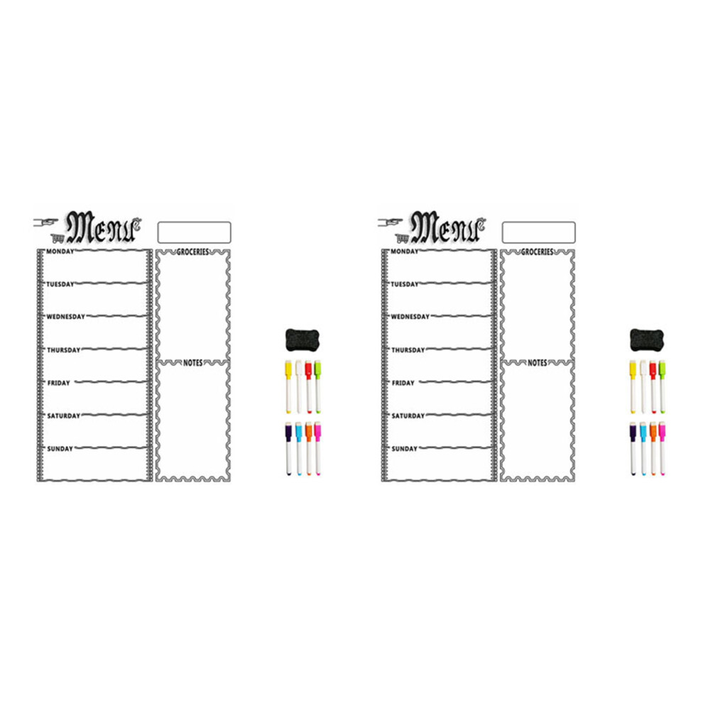 2X A3 Magnetic Whiteboard Sheet For Kitchen Fridge Multipurpose Fridge Weekly White Board Calendar With 16 Pen(White) 6032972101960