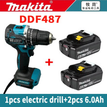 (2pcs 6Ah-1pcs DDF487) Makita DDF487 Genuine Brushless Cordless Electric Drill 18V Rechargeable Screwdriver Power Tool + Original Makita 18V Battery