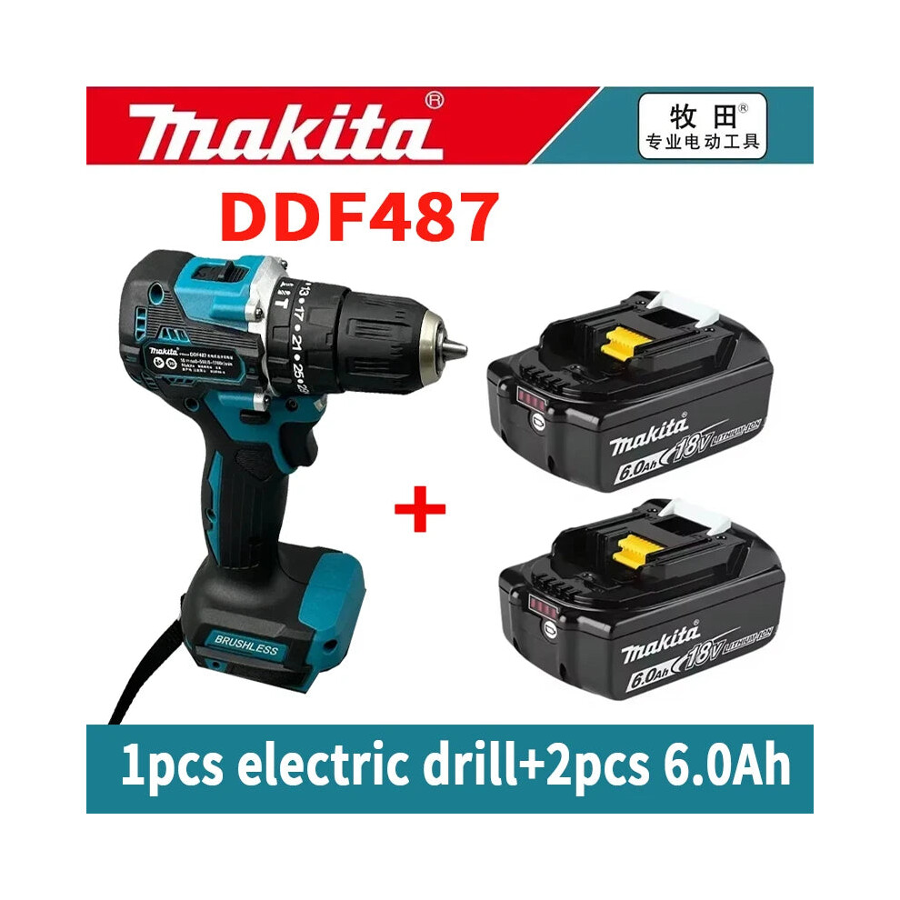 Photos - Other Hand Tools  Makita DDF487 Genuine Brushless Cordless Electric Drill 18V Rechargeable Screwdriver Power Tool + Ori(2pcs 6Ah-1pcs DDF487)