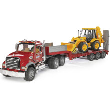Bruder Toys 02813 Mack Granite Flatbed Truck with JCB Loader Backhoe