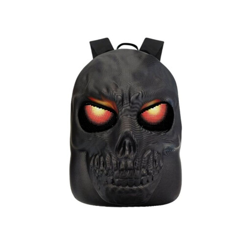 3D LED Skull Backpack Hard Shell Motorcycle Bag with Programmable Eyes App Control Storage Bag for Travel Cycling Black