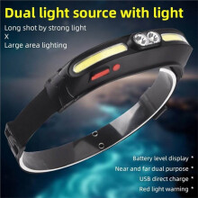 Leistungsstarker 210 Weitstrahl-COB+LED-Headlamp, 350 Lumen USB-C Wiederaufladbare Rote Lichtkopflampe mit Verstellbarem Kopfband