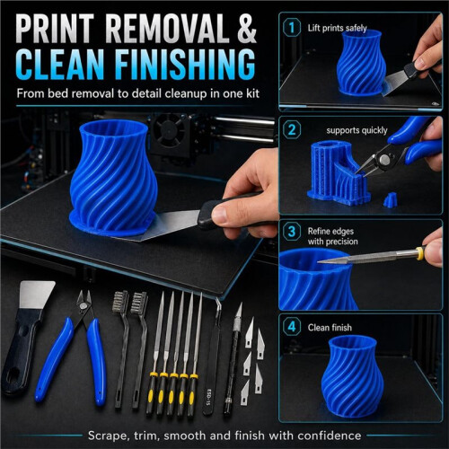 3D Printer Tool Kit Accessories - 58 Pcs Solve 99% Print Failures Clean Maint for All FDM Printers 1