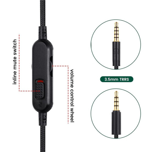Detachable Gaming Headset Cable Replacement for  G Pro / G433 / G233,Wire with Inline Mute  and Volume