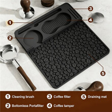 Espresso Tamping Pad Mat, Professional Silicone Espresso Specialist Station with Tool Slots, Heat Resistance Mat Black