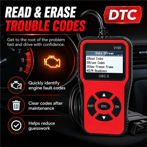 V100 OBDII Automotive Code Reader Scanner Engine Diagnostic Tool with Battery Voltage Test 2