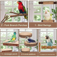 Bird Cage Perch Wooden Bird Tray Stand Set Conure Perch Swing for Parakeet Cockatiel Conure Cockatoo Lovebird