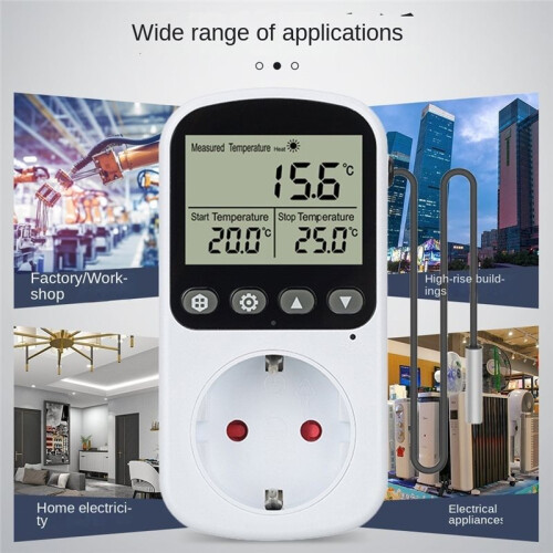 Temperature Controller Socket Digital Thermostat with Timer Sensor Probe Outlet Heating Cooling  16A EU Plug 2
