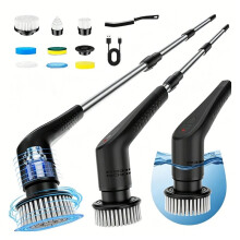 Electric Scrubber Cordless Cleaning Tool with Brush Heads & Extension Handle for Bathroom Tile Car