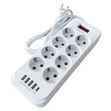 13 in 1 EU Power Strip 2500W Surge Protector with 2M Cable 8 AC Outlets 4 USB Type C Charging Extension Socket