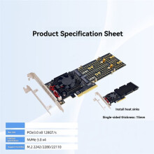 Split-Free PEX8747 4 Quad M.2 NVMe Naar PCIe 3.0 X8 Uitbreidingskaartadapter, Ondersteunt 22110/2280/2242 Formaat M.2 NVMe SSD