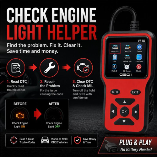 V518 Professional OBD2 Diagnostic Scanner for Automotive Engine Fault Code Reading and Erasing