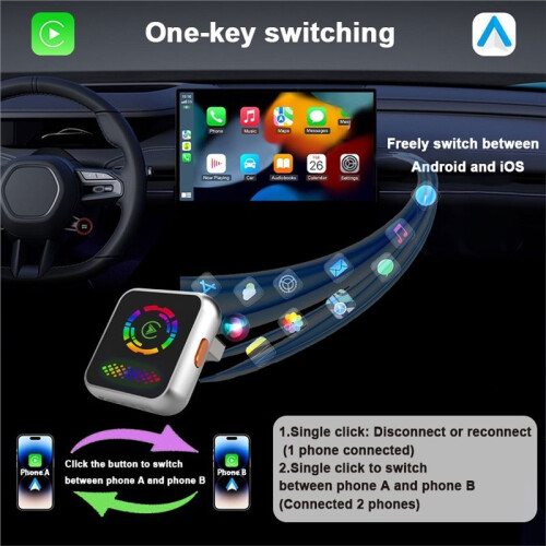 Wireless CarPlay Adapter 2-in-1 Android Auto Wired to Wireless Plug and  Fast Stable Dongle