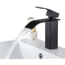 Robinet de salle de bain moderne, robinet cascade avec jet d'eau anti-éclaboussures et construction sans plomb, robinet de salle de bain à poignée