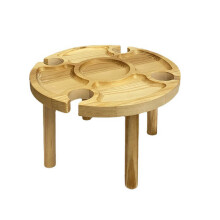 Table à vin pliante en bois avec porte-verres et espace pour assiettes, table de pique-nique extérieure écologique pour les amateurs de vin,