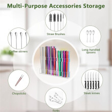 9.8in Large Acrylic Straw Holder for Cabinet with Double Sided Adhesive Squares and Stickers, Reusable Straws Organizer